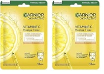 Garnier - Masque Tissu Hydratant - Booster d'Eclat - Enrichi en Vitamine C et Acide Hyaluronique - Formule Vegan - Pour les Peaux Ternes et Fatiguées - 28 g (Lot de 2)