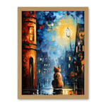 Artery8 A Street Cat Named Desire Palette Knife Oil Painting Ginger Cat Village Night Artwork Framed Wall Art Print 18X24 Inch