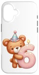 Coque pour iPhone 16 Ours en peluche marron pour 6ème anniversaire