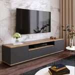 Dmora - Meuble TV Sinope, Buffet de Salon, Armoire Basse pour TV, Base Murale de Rangement, 180x45h45 cm, Chêne et Anthracite