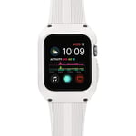 Tasikar Compatible avec Bracelet Apple Watch 42mm avec Coque de Protection Robuste Bracelet Silicone Compatible avec Apple Watch Séries 9 8 7 6 5 4 3 2 1 (Blanc Laiteux)