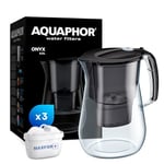 AQUAPHOR Onyx Black Water Filter Jug - Counter Top Design with 4.2L Capacity, 3 X MAXFOR+ Filters Included Reduces Limescale Chlorine & Microplastics Perfect for Families, Premium Quality Glass Effect