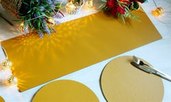 Elementary Mustard Dining Table Set of 4 Round Placemats & Runner