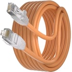 Cable Ethernet 10m, Cat 7 Blindé S/FTP Cable RJ45 Haute Vitesse Cable Réseau LAN 10m, Gigabit 10Gbit/s Cable Internet Anti-interférence Extérieur Imperméable Orange Fil Ethernet pour Routeur Modem