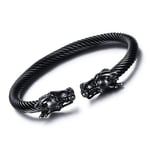 YABEME Bracelet Dragon À Deux Têtes pour Homme, Femme Nordique Viking Réglable en Acier Inoxydable 18 Carats Plaqué Or Manchette Bijoux Celtique Païen Gothique Biker Cadeau,Noir