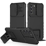 PANXIYUE Coque pour Samsung Galaxy S22 PLUS, Protection de la Caméra Étui avec Lentille Coulissante Couverture, 360 Degres Full Body Armor et Antichoc Protecteur bumper Support stéréo Housse Étui-Noir