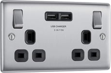 BG Electrical Double Switched Fast Charging Power Socket with Two USB Charging