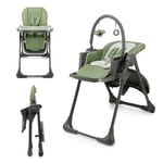 Kinderkraft Tummie, 2-in-1 high Chair, Baby Chair, Bouncer, Ergonomic, Comfortable, Reclining, Foldable, with Ajustable Height, Footrest, Detachable Tray, for Toddler, with Toys, Green