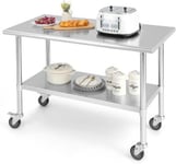 Desserte de Cuisine Table de Travail à Roulettesen Acier Inoxydable avec Étagère Réglable