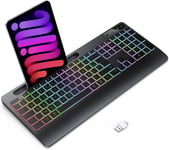 Clavier sans Fil avec Repose-Poignet- Gaming Clavier Ordinateur Silencieux Rétroéclairé, AZERTY USB Clavier Ergonomique 2.4G Rechargeable pour Windows, Mac, PC