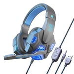 Casques De Jeu Casque Basse St¿r¿o Sur-Tete ¿couteurs PC Ordinateur Portable Avec Microphone Casque Filaire Pour PC PS4 Xbox T¿l¿phone Gamer-Bleu Avec Lumiere_XINENGJI