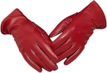 ZLUXURQ Soft Genuine Lambskin Leather Cold Weather Touchscreen Gloves Cashmere Lined for Women in Red