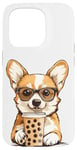 iPhone 15 Pro Cute Pun Corgi Dog Drink Bubble Tea Boba Tea Puppy Dog Lover Case