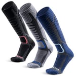 WEIERYA Chaussettes de Ski Homme - Chaussettes de Ski en Mérinos,Respirantes et Confortables,Idéales pour Ski,Snowboard et Sports d'Hiver,Noir Gris Bleu（45-48） 3 Paires