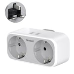 European to UK Plug Adaptor, TESSAN EU to UK Plug Adapter with 2 USB, Schuko 2 Pin to 3 Pin Travel Adapter EU to UK, Plug Adapter Europe to UK for Travel or Electronic Device from Spain, Germany to UK