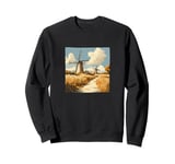 Wheat Fields With Windmills Landscape Vintage Graphic Sweatshirt