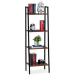 Etagère sur pieds, Etagère en échelle 4 espaces rangement, Plantes, hlp: 136 x 44 x 31,5cm, Bois et noir - Relaxdays