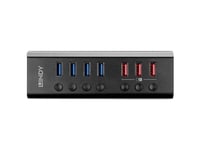 Lindy 4 Port Usb 3.0 Hub Med 3 Quick Charge 3.0-Porter, Usb 3.2 Gen 1 (3.1 Gen 1) Type-B, Usb 3.2 Gen 1 (3.1 Gen 1) Type-A, 5000 Mbit/S, Sort, Acrylonitrilbutadienstyren, Aluminium, Quick Charge 3.0