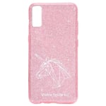 Coque Iphone XR paillettes rose Licorne geometrique blanche personnalisee