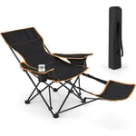 Chaise de Camping Pliante avec Repose-Pieds, Chaise de Pêche Inclinable avec Dossier Réglable sur 2 Positions, Chaise de Directeur avec Sac Isotherme