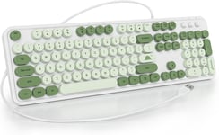 Clavier à Membrane 100%,104 Touches Punk Style Machine à écrire rétro,Clavier à Membrane à Touches Rondes,avec Cable USB pour PC/Win/Mac/Ordinateur Portable(Américain QWERTY)(GT108 Matcha)