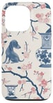 Coque pour iPhone 13 Pro Preppy Bocal en toile Chinoiserie Motif chiens et gingembre Rose et bleu