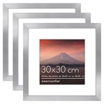 Americanflat Cadre Photo 30x30 cm en Argent - Cadre Photo 20x20 cm avec Passe-partout et 30x30 cm sans Passe-partout - Verre Résistant aux Chocs, Matériel de Montage sur Mur - Lot de 3