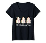 Womens Groovy Oh Christmas Tree Cakes Debbie Becky Jen Cake Lovers V-Neck T-Shirt