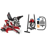 Einhell Scie à onglet radiale TC-SM 2131/1 Dual (max. 1 800 W, 4 900 tour/min, avec lame aux carbures de tungstène et laser) VERSION KIT avec Aspirateur Eaux et Poussières TC-VC 1820 SA