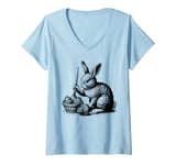 Womens Easter Bunny Coloring Eggs V-Neck T-Shirt