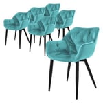 Lot de 6 chaises de salle à manger assise pétrole en velours pieds métal noir