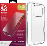 ZAGG InvisibleShield Glass Elite 360 pack Protection d'écran en verre trempé et coque pour iPhone 16 Pro [6.3-pouces], résistant aux chocs et aux rayures, application facile (Transparent)