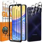 QsmQam 3 Pièces Verre Trempé pour Samsung Galaxy A15 4G / 5G et 3 Pièces Caméra Arrière Protecteur, Film Protection écran, 9H Dureté, Anti Rayures, Vitre Protection pour Samsung A15 4G