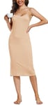 Sopesil Fond de Robes Longue Lingerie Femme Chemise de Nuit Modal Jupon sous Robe Bandoulière Réglable Elégant Sexy Fonds de Robe Femme,Beige,S