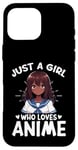 Coque pour iPhone 16 Pro Max Just a Girl Who Loves Anime Merch Afro-Américain Afro