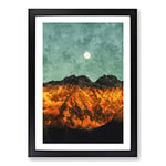 Big Box Art The Moon Above The Mountains Painting Framed Wall Art Picture Print Ready to Hang, Black A2 (62 x 45 cm)