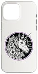 iPhone 16 Pro Max Unicorn in Black White Purple Hibiscus Roses Champion Wreath Case