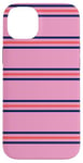 Coque pour iPhone 14 Plus Rose Bleu Marine Rayé Girly Esthétique Preppy Stripe