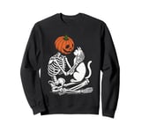 Skeleton Pumpkin Head Pet Cat Halloween Bones Jack O Lantern Sweatshirt