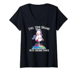 Womens Fuel Your Dreams with Unicorn Power Funny Motivational V-Neck T-Shirt