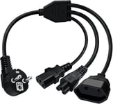 Cable Alimentation 3 Broches 10A 250V IE Splitter Contact de Protection de Câble Type F (CEE 7/4) vers Prise C13+C5+Euro,pour Une Utilisation en Intérieur TV,PC,Moniteur (1.5m).[Y211]