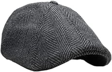 The Original Boston Scally Cap - The Peaky Newsboy Flat Cap - 6 Panel Cotton Fitted Hat for Men - Grey Herringbone, Grey Herringbone, XXL