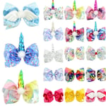 Girls Big Bows Headband Unicorn Horn Sequin As Pics 3