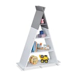 Relaxdays Meuble de Rangement pour Enfants, 4 Compartiments, bibliothèque, H x L x P : 107 x 76 x 27 cm, Blanc - Gris