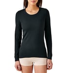 Damart - T-Shirt Col Rond, Côtes Molletonnées Thermolactyl, Chaleur Intense 4, Femme, Noir, Taille XS, Manches Longues