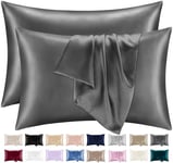 Lazzaro Home Satin Silk Pillowcases For Hair And Skin 2 Pack Pillow Cases with Envelope Closure Pillowcase Size 50 x 75 cm (Charcoal, 2pcs Pillowcases (50x75cm))