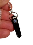 Natural Black Tourmaline Rainbow Moonstone D-Point Pendant Protection Necklace