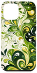 iPhone 14 Pro Max Elegant Green White Nature Plants Swirling Pattern Case