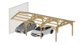 Abri Deux Pentes Adossé, 600cmx950cm bois DOUGLAS Français (Carport - Auvent - Abri voiture).