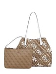 GUESS Women Vikky Tote Bag, Latte Logo/White, 33 x 15.5 x 27